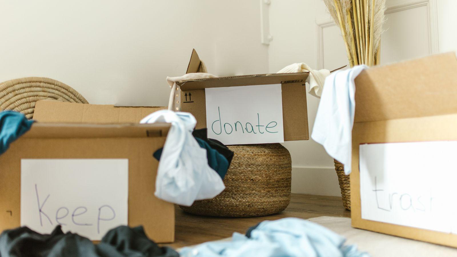 Calm the chaos declutter image of three boxes to help decluttering to calm the chaos